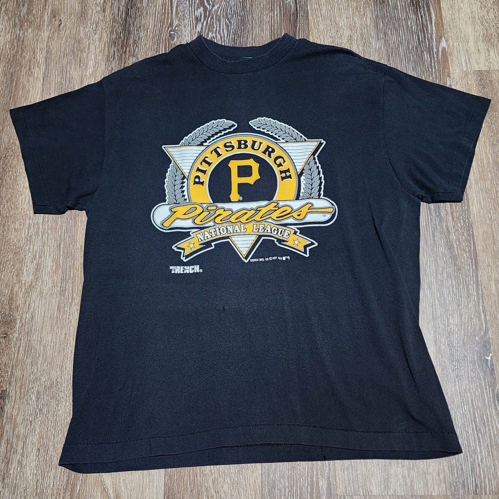 Vintage 90s Pittsburgh Pirates Black MLB T-Shirt Large Single Stitch Made in USA